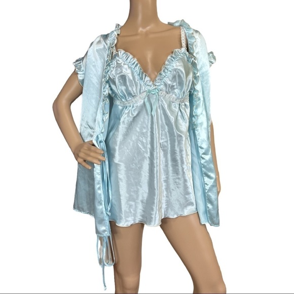 SECRET TREASURES NIGHTGOWN ROBE PAJAMA SET LIGHT BLUE SIZE S - Picture 5 of 11